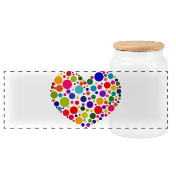 Spotty Heart T-Shirt | Bright Colourful Dots Love - Panoramic Cookie Jar with Wooden Lid - white - Front