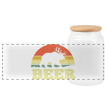 Bär Silhouette Bier Sonnenuntergang Retro - Panorama Keksdose mit Holzdeckel - Weiß - Vorne