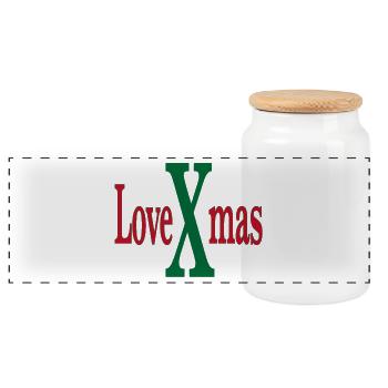 LoveXmas Festtagslogo - Panorama Keksdose mit Holzdeckel - Weiß - Vorne