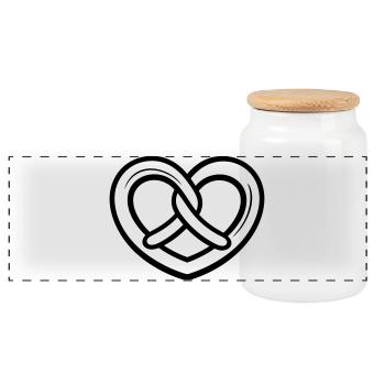 Herzbreze – Bayerische Brezel in Herzform - Panorama Keksdose mit Holzdeckel - Weiß - Vorne