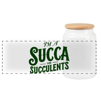 Im a Succa for Succulents - Panoramic Cookie Jar with Wooden Lid - white - Front