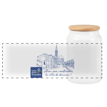 tshirt_unispourgrisolles - Panoramic Cookie Jar with Wooden Lid - white - Front