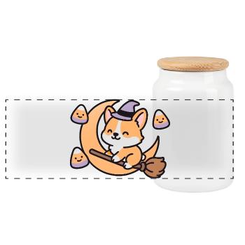 Sorcerer Fox on the Moon - Panoramic Cookie Jar with Wooden Lid - white - Front