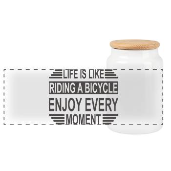 Life is like cycling - Panoramic Cookie Jar with Wooden Lid - white - Front