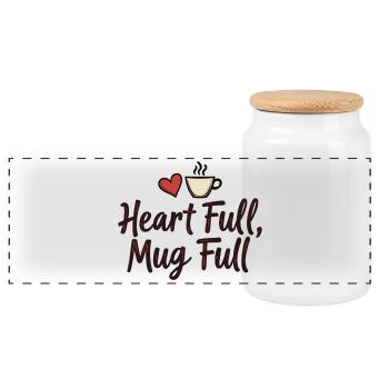 Heart Full, Mug Full – Coffee, Mulled Wine – Love - Panoramic Cookie Jar with Wooden Lid - white - Front