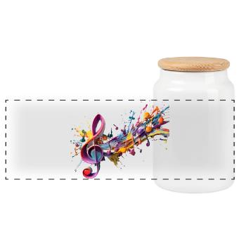 Coloured notes with clef - Panoramic Cookie Jar with Wooden Lid - white - Front
