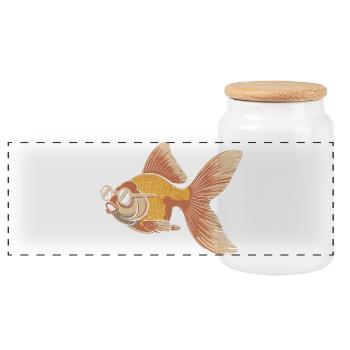 Poisson rouge avec des lunettes dessin animé - Boîte à biscuits avec couvercle en bois - blanc - Devant