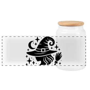Conception de sorcière - Boîte à biscuits avec couvercle en bois - blanc - Devant