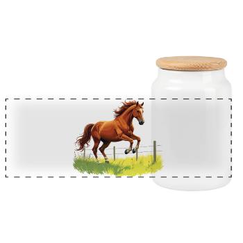 Cheval cabré à la clôture du pâturage - Boîte à biscuits avec couvercle en bois - blanc - Devant