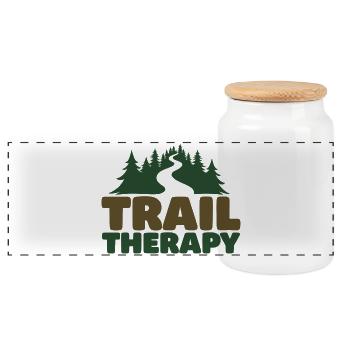 TRAIL THERAPY Saying Statement - Panoramic Cookie Jar with Wooden Lid - white - Front
