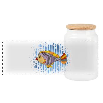 poisson - Boîte à biscuits avec couvercle en bois - blanc - Devant