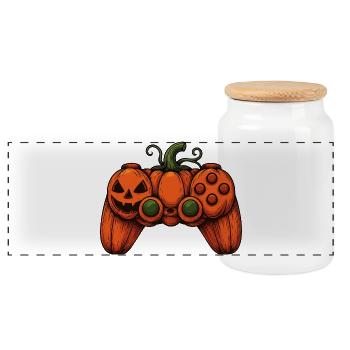 Halloween Controller Kürbis-Duo - Panorama Keksdose mit Holzdeckel - Weiß - Vorne