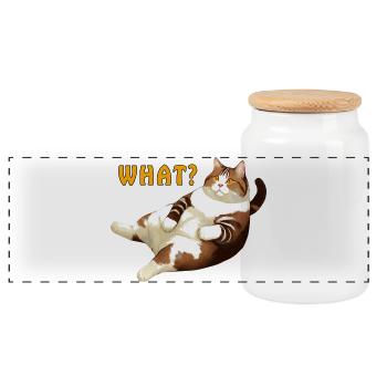 CAT FAT LIES WHAT - Panoramic Cookie Jar with Wooden Lid - white - Front