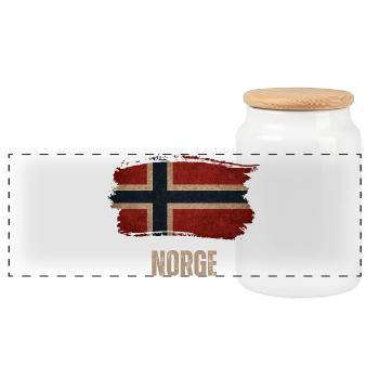 Vintage Norway, Norwegian Flag - Panoramic Cookie Jar with Wooden Lid - white - Front