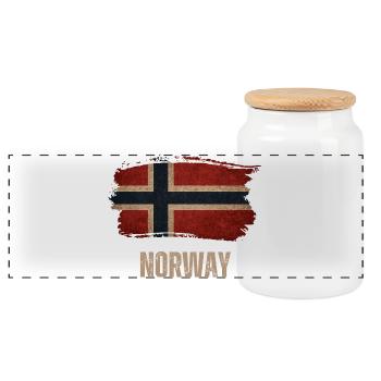 Norwegen Flagge, Norwegen Vintage Flagge - Panorama Keksdose mit Holzdeckel - Weiß - Vorne