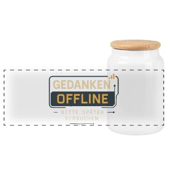 "Thoughts offline – please try later" - Panoramic Cookie Jar with Wooden Lid - white - Front