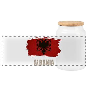 Grunge-Flagge Albaniens, Albaner stolz - Panorama Keksdose mit Holzdeckel - Weiß - Vorne