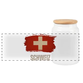 Flagge der Schweiz, ich liebe die Schweiz - Panorama Keksdose mit Holzdeckel - Weiß - Vorne