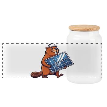 Beaver Installateur Panneau Solaire Ingénieur Dessin Animé - Boîte à biscuits avec couvercle en bois - blanc - Devant