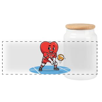 Volleyball Heart Maskottchen in Aktion - Panorama Keksdose mit Holzdeckel - Weiß - Vorne
