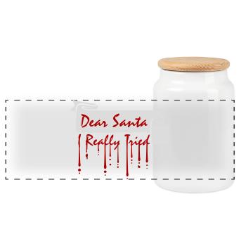 Dear Santa I Really Tried Weihnachten Humor Lustig - Panorama Keksdose mit Holzdeckel - Weiß - Vorne
