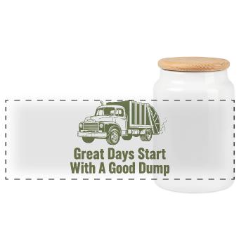 Great days start with a good garbage truck - Panoramic Cookie Jar with Wooden Lid - white - Front