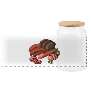 Savory Sausage & Bread Collage - Panoramic Cookie Jar with Wooden Lid - white - Front