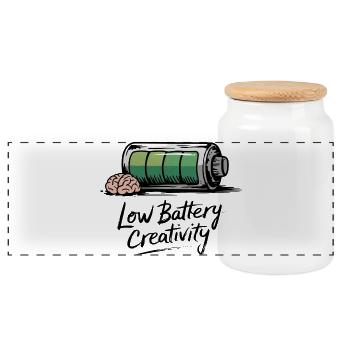 Creative humor – battery empty, ideas gone - Panoramic Cookie Jar with Wooden Lid - white - Front