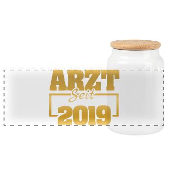 2019 - Panoramic Cookie Jar with Wooden Lid - white - Front