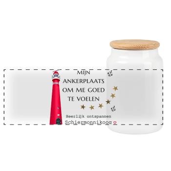 My anchorage Schiermonnikoog, hand drawing - Panoramic Cookie Jar with Wooden Lid - white - Front