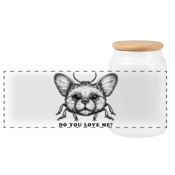 A fantastic creature with the question Do You love Me? - Panoramic Cookie Jar with Wooden Lid - white - Front