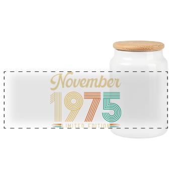 November 1975 Vintage Geburtstag Retro Geschenk - Panorama Keksdose mit Holzdeckel - Weiß - Vorne