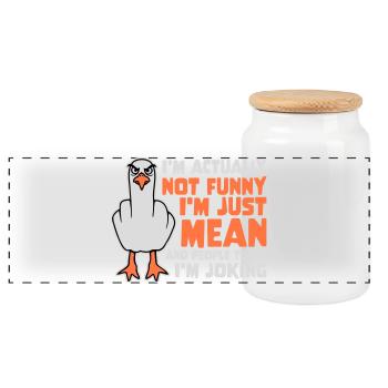 Seagull Middle Finger Not Funny Mean People Think Joke - Panoramic Cookie Jar with Wooden Lid - white - Front