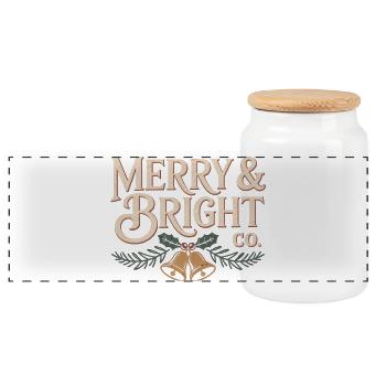 Merry & Bright Co. – Classic Christmas Design - Panoramic Cookie Jar with Wooden Lid - white - Front