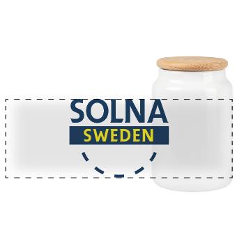 Solna Schweden Logo kreisförmiges Design - Panorama Keksdose mit Holzdeckel - Weiß - Vorne