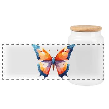 Butterfly - Panoramic Cookie Jar with Wooden Lid - white - Front