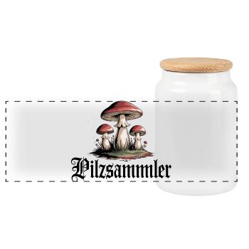 Mystische Pilzlandschaft Wald Motiv - Panorama Keksdose mit Holzdeckel - Weiß - Vorne