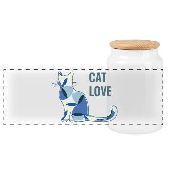 Katzenliebe - Cat Love - Panorama Keksdose mit Holzdeckel - Weiß - Vorne
