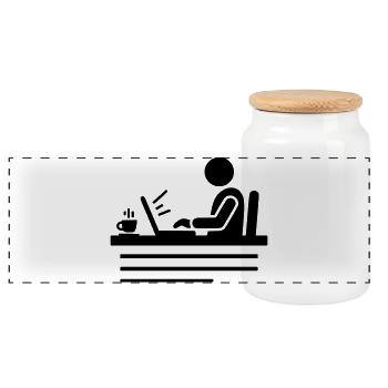 Office & Home Office | Programmer Pictogram - Panoramic Cookie Jar with Wooden Lid - white - Front