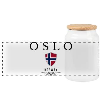 Souvenir Oslo, Oslo Norway - Panoramic Cookie Jar with Wooden Lid - white - Front