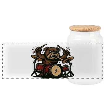 Bulldog batteur rock avec dessins animés en batterie - Boîte à biscuits avec couvercle en bois - blanc - Devant