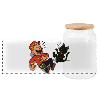 Franky & Meeko lachen - Panorama Keksdose mit Holzdeckel - Weiß - Vorne
