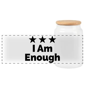 I Am Enough Ich bin genug Statement - Panorama Keksdose mit Holzdeckel - Weiß - Vorne