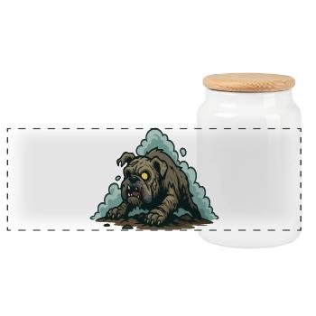 Un bouledogue zombie rampant depuis le sol sombre - Boîte à biscuits avec couvercle en bois - blanc - Devant