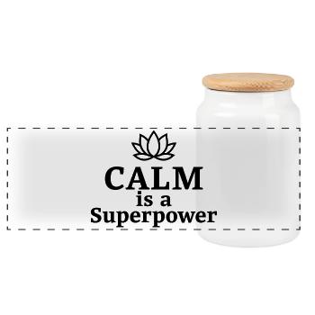 Calm is a Superpower Lotus Yoga Saying - Panoramic Cookie Jar with Wooden Lid - white - Front