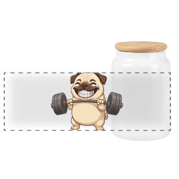 Carlin avec haltères Bodybuilder d’entraînement de fitness - Boîte à biscuits avec couvercle en bois - blanc - Devant