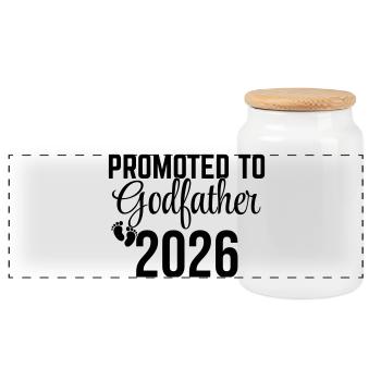 Promoted to Godfather 2026 – Patenonkel Design - Panoramic Cookie Jar with Wooden Lid - white - Front