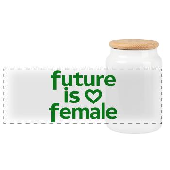 Is Female Feminism Girl Power Heart - Panoramic Cookie Jar with Wooden Lid - white - Front