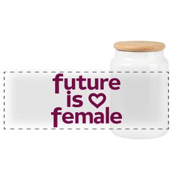 Is Female Feminism Girl Power Heart - Panoramic Cookie Jar with Wooden Lid - white - Front