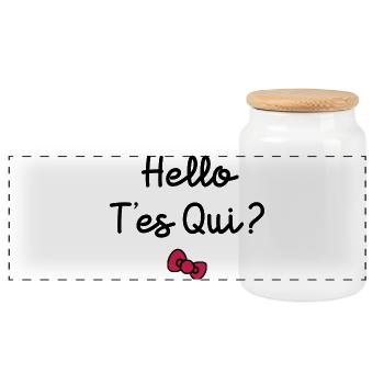 HELLO WHO ARE YOU? - Panoramic Cookie Jar with Wooden Lid - white - Front